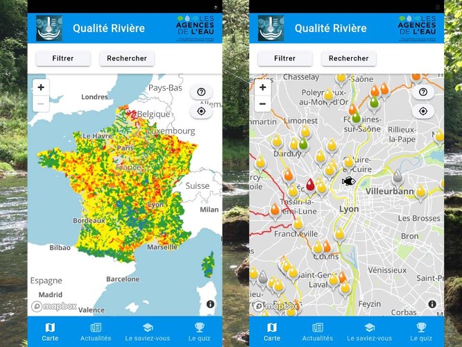 Ecran appli qualité rivière